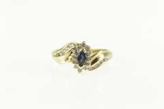 10K Yellow Gold Marquise Sapphire Diamond Halo Bypass Ring