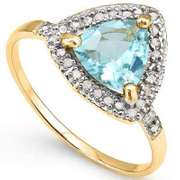 PRETTY 1.33 CT BLUE TOPAZ & 28 PCS GENUINE DIAMOND 10K SOLID YELLOW GOLD RING