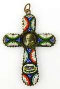 Vintage Micro Mosaic Cross Pendant with Pope
