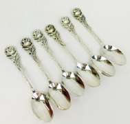 Early 900 Silver Rose Handled Demi-Tasse Spoons