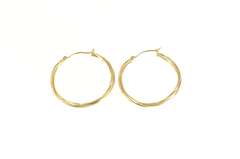 10K Yellow Gold 30.4mm Twist Design Grooved Round Hoop Earrings
