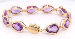 Fabulous Yellow Gold Pear Amethyst Bezel Set Bracelet