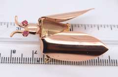 Vintage Set of Rose Gold Citrine and Ruby Bug Pin