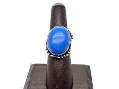 Oval Cut Blue Stone Ring in Tibetan Silver Floral Energy Ring