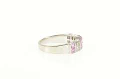 14K White Gold Princess Pink Topaz Diamond Accent Band Ring