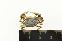 14K Yellow Gold Pave Diamond Crab 3D Crustacean Ornate Pendant