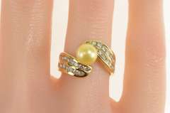 14K Yellow Gold 0.90 Ctw Gold Pearl Diamond Engagement Ring