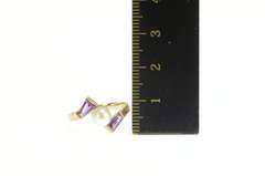 10K Yellow Gold Pearl Baguette Amethyst Ornate Bypass Ring
