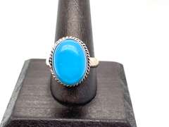 Oval Cut Blue Stone Ring in Tibetan Silver Double Rope Ring