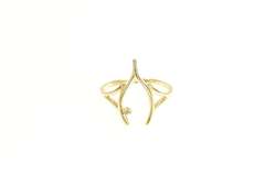 14K Yellow Gold Diamond Accent Wish Bone Lucky Good Luck Ring