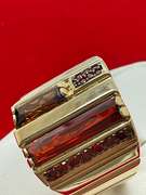 14K YELLOW GOLD WIDE BAND WITH GARNETS