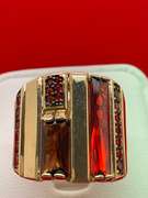 14K YELLOW GOLD WIDE BAND WITH GARNETS