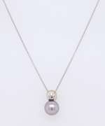 Charming 18kt WG Grey Pearl and Bezel Set Diamond Necklace