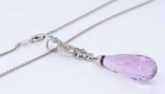 Attractive Blue Topaz & Diamond Pendant in 14kt Gold