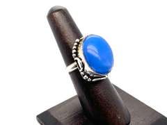 Oval Cut Blue Stone Ring in Tibetan Silver Floral Energy Ring