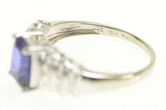 10K White Gold Emerald Cut Syn. Sapphire Diamond Accent Ring