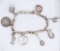 Vintage Sterling Silver Figaro Bracelet with Charms