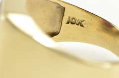 10K Yellow Gold Etched Masonic Compass Square Syn. Ruby Ring