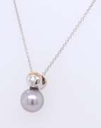 Charming 18kt WG Grey Pearl and Bezel Set Diamond Necklace