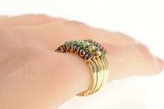 14K Yellow Gold 1960's Layered Emerald Ruby Sapphire Band Ring