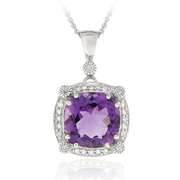 Sterling Silver 6.05 CT. TGW Amethyst & CZ Square Pendant
