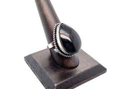 π¦ Haunting! π¦ Tear-Drop Black Onyx Tibetan Silver Rope Design Ring