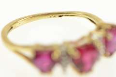 10K Yellow Gold Three Stone Syn. Ruby Diamond Statement Ring