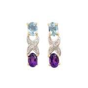 Plated 18KT Yellow Gold 1.72cts Amethyst Blue Topaz and Diamond Earrings