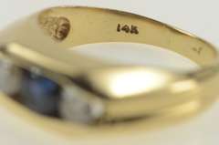 14K Yellow Gold 1.15 Ctw Natural Sapphire Diamond Statement Ring