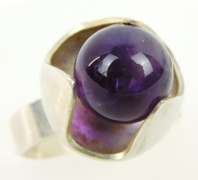 Vintage Modernist Sterling Amethyst Ring, Size 7
