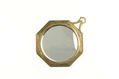 14K Yellow Gold Art Deco AME Monogram Pinstripe Hand Mirror