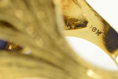 18K Yellow Gold Ornate Lapis Lazuli 1960's Leaf Floral Cocktail Ring