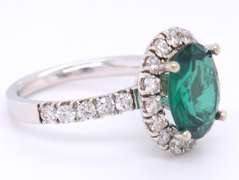 LADIES 14 KT GREEN TOURMALINE and DIAMOND RING.