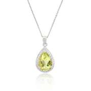 Sterling Silver 4.55ct. TGW Lime Quartz & CZ Pear Shaped Pendant