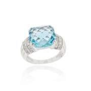 Sterling Silver 7.55ct. TGW Blue Topaz & CZ Square Cocktaill Ring