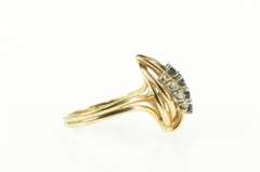 14K Yellow Gold Retro 1950's Sapphire Diamond Leaf Statement Ring