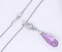 Attractive Blue Topaz & Diamond Pendant in 14kt Gold