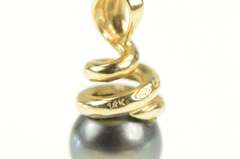 14K Yellow Gold Tahitian Pearl Inset Swirl Spiral Statement Pendant