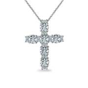 Sterling Silver Round Cross Necklace Made with Swarovski Zirconia