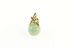 14K Yellow Gold Bamboo Motif 13.2mm Jadeite Ball Sphere Pendant