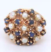 LADIES 14 KT YELLOW GOLD PEARL AND SAPPHIRE RING.