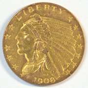 Lovely 1908 US $2.50 Indian Gold Piece. 1st year of issue.