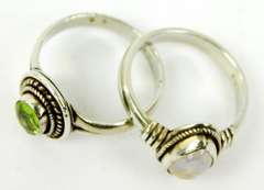 2 Sterling Rings, Peridot & Moonstone
