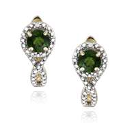 18K Gold over Sterling Silver Chrome Diopside & Diamond Accent Infinity Huggie Earrings