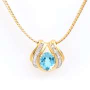 Plated 18KT Yellow Gold 6.00ct Blue Topaz and Diamond Pendant with Chain