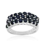 Sterling Silver 3 Row Sapphire Wedding Band Ring