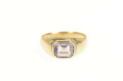 10K Yellow Gold Emerald Cut Amethyst Solitaire Classic Retro Ring