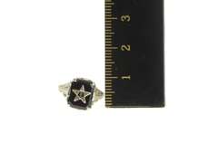 14K White Gold Onyx Enamel Order of the Eastern Star Filigree Ring