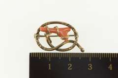 10K Yellow Gold Victorian Elaborate Coral Vine Statement Pin/Brooch