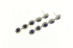 14K White Gold 3.75 Ctw Sapphire Diamond Halo Dangle Earrings